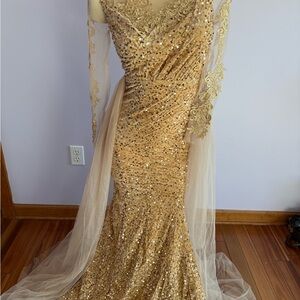 Glamorous Gold Sequin Prom Dress